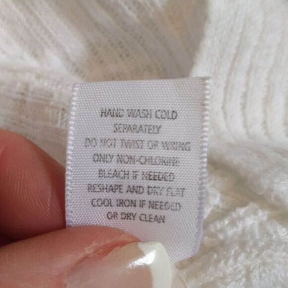 J. Jill white thin knit v-neck sweater, linen & cotton blend, ribbed M - Picture 6 of 9